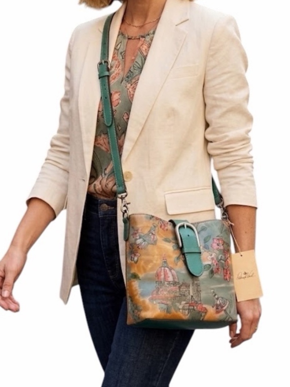 Patricia Nash Irving Beautiful Girl Convertible Leather Crossbody Bag Teal Green